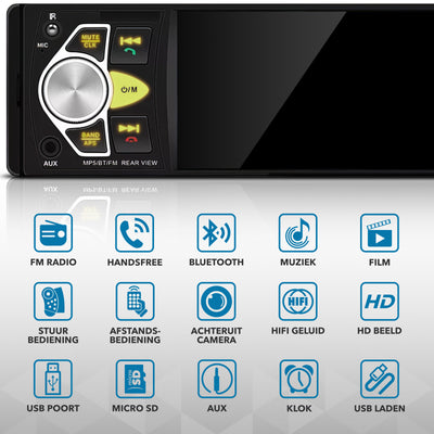 Universele Autoradio met Bluetooth, USB & Aux - Handsfree bellen - Radio met Microfoon - Inclusief Achteruitrijcamera