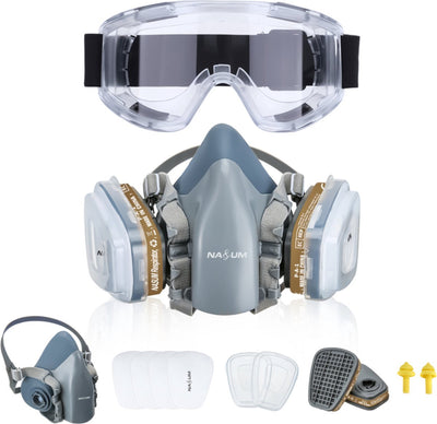 Adembeschermingsmasker - gasmasker - herbruikbaar - met filter en veiligheidsbril - stofbescherming - voor schilderen, knutselen, slijpen