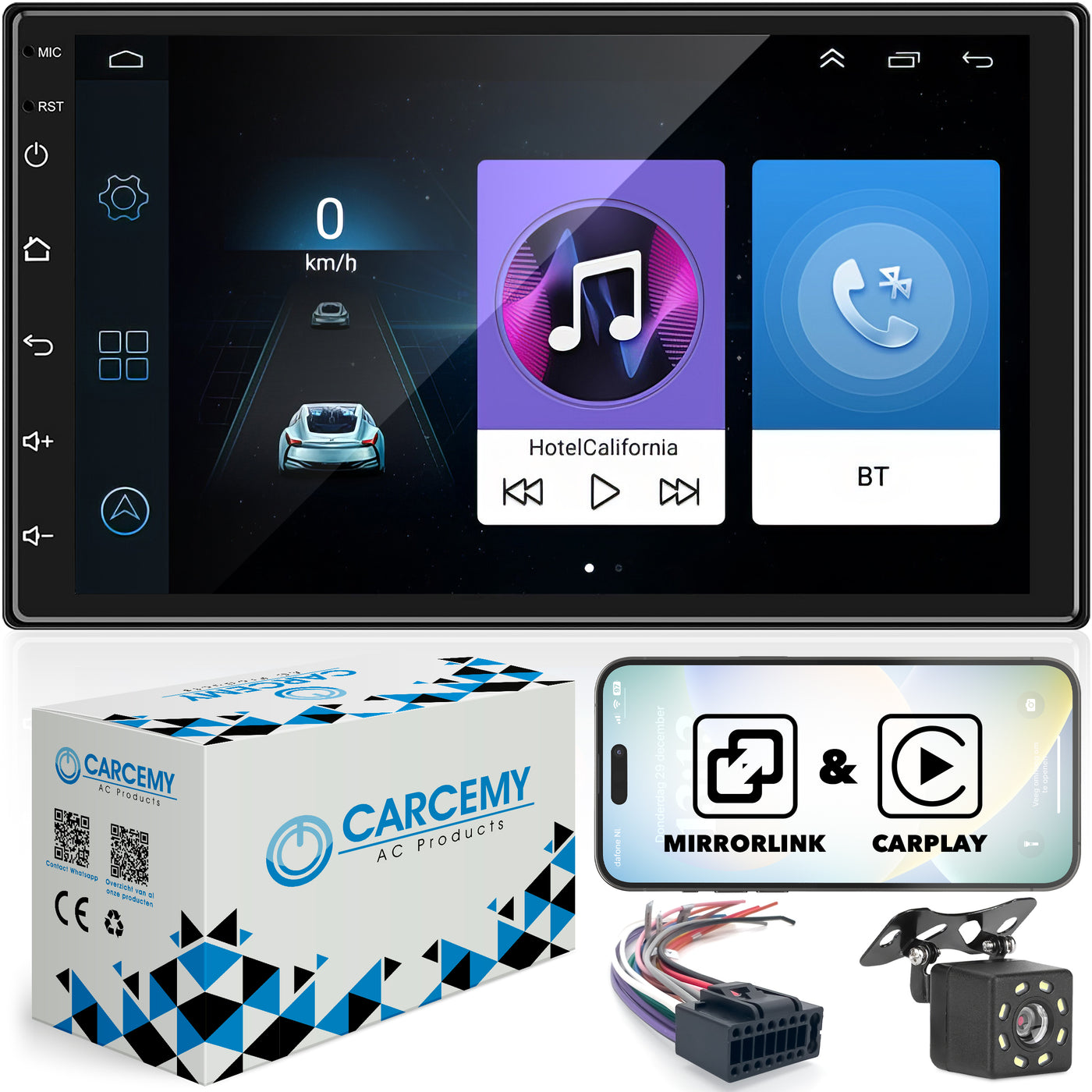 Universele Autoradio - Apple Carplay & Android Auto -Bluetooth - Navigatie - Handsfree - Android met Google Play -7'' Touchscreen