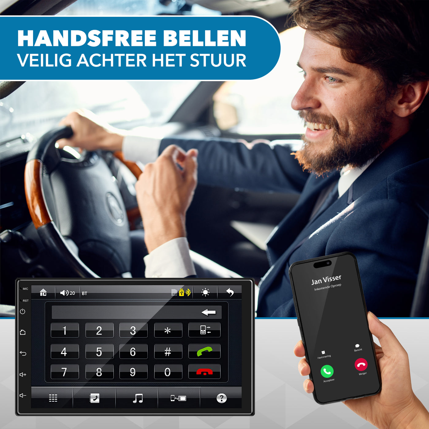 Universele Autoradio - Apple Carplay & Android Auto -Bluetooth - Navigatie - Handsfree - Android met Google Play -7'' Touchscreen