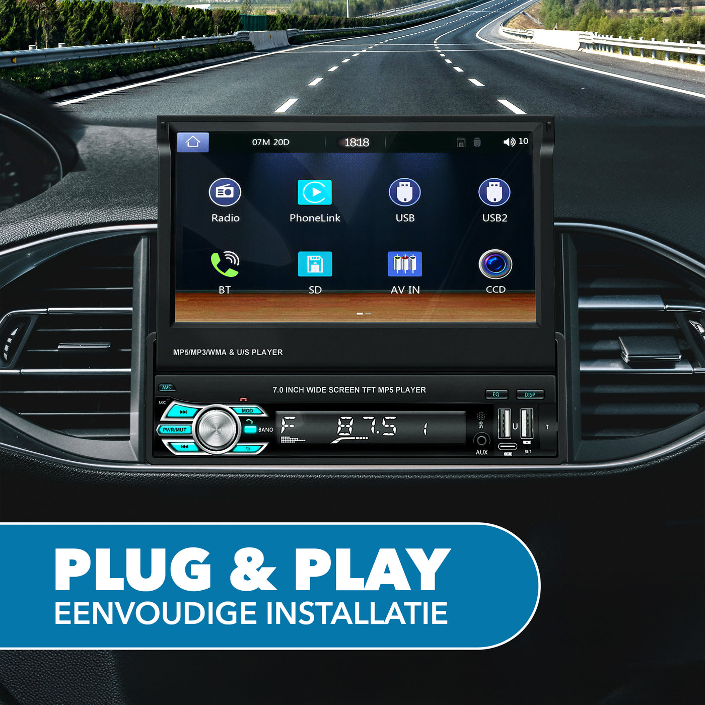 Universele ANDROID Autoradio klapscherm 1 din | CarPlay & Android Auto | Navigatie