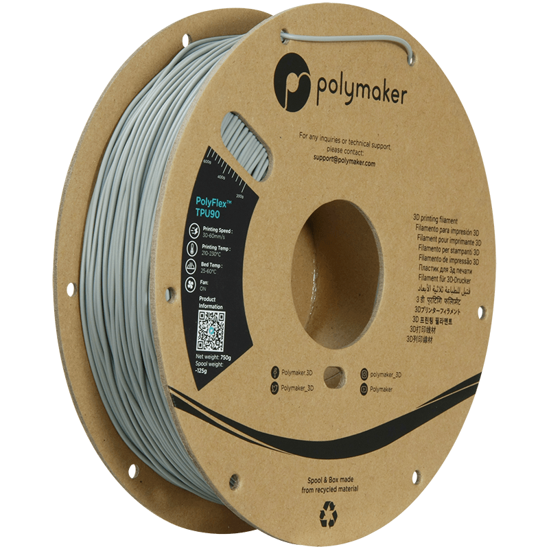 Polymaker PolyFlex TPU-90A filament 1,75 mm Grey 750 Gr