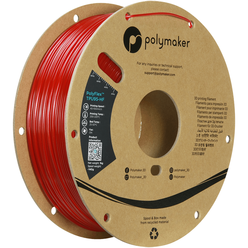 Polymaker PolyFlex TPU-95A High Speed Filament 1,75 mm Translucent Red 1 Kg - AC products