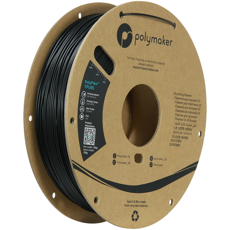 Polymaker PolyFlex TPU-95A filament 1,75 mm Black 750 Gr