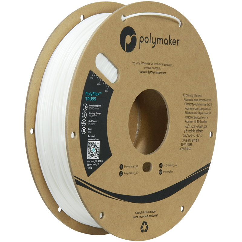 Polymaker PolyFlex TPU-95A filament 1,75 mm White 750 Gr