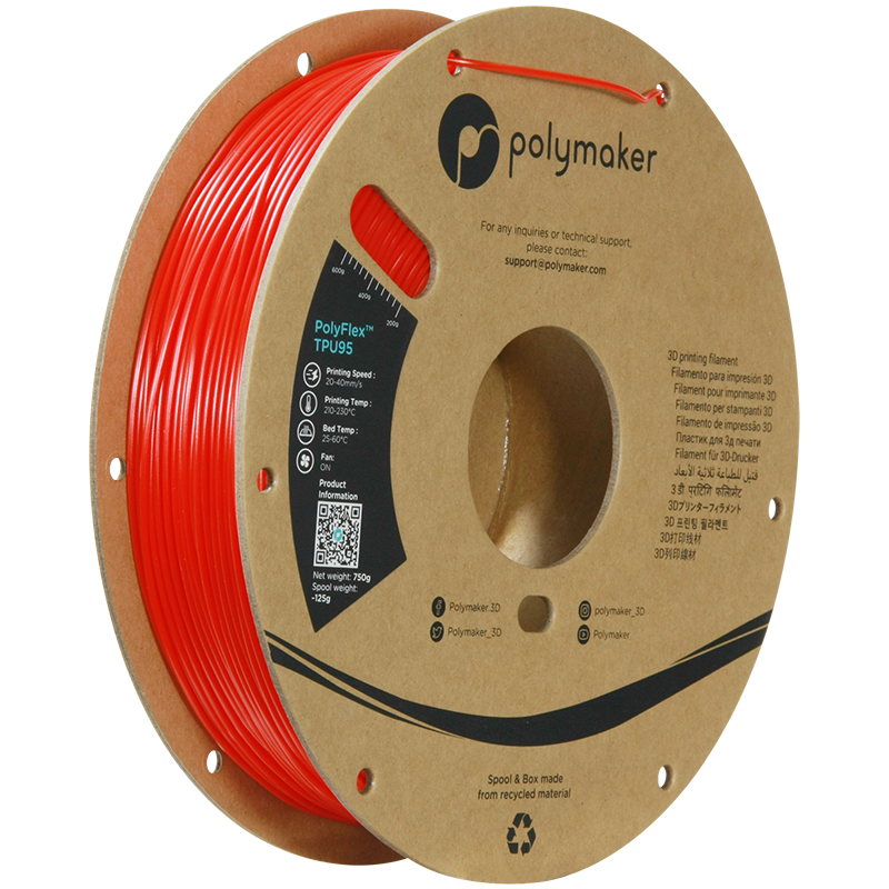 Polymaker PolyFlex TPU-95A filament 1,75 mm Red 750 Gr