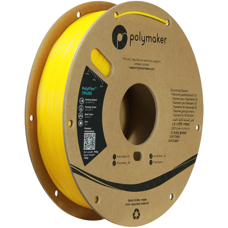 Polymaker PolyFlex TPU-95A filament 1,75 mm Yellow 750 Gr