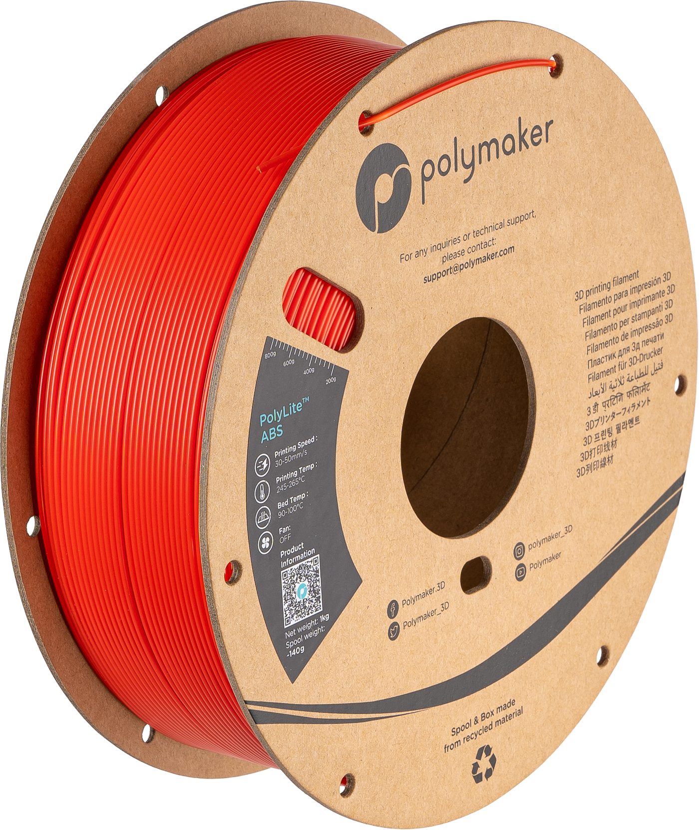 Polymaker PolyLite ABS Filament Rood 1.75mm 1Kg