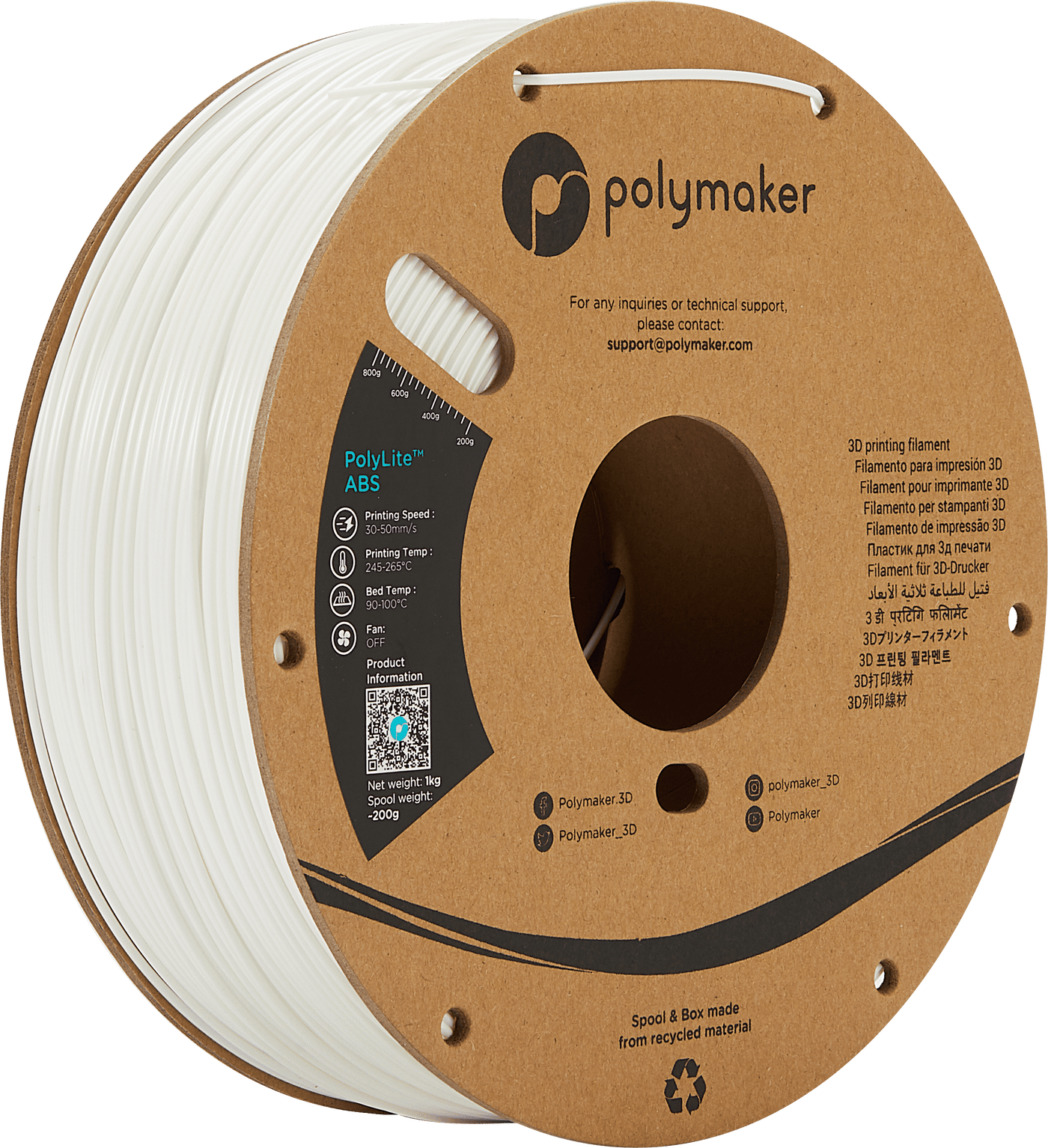 Polymaker PolyLite ABS Filament Wit 1.75mm 1Kg