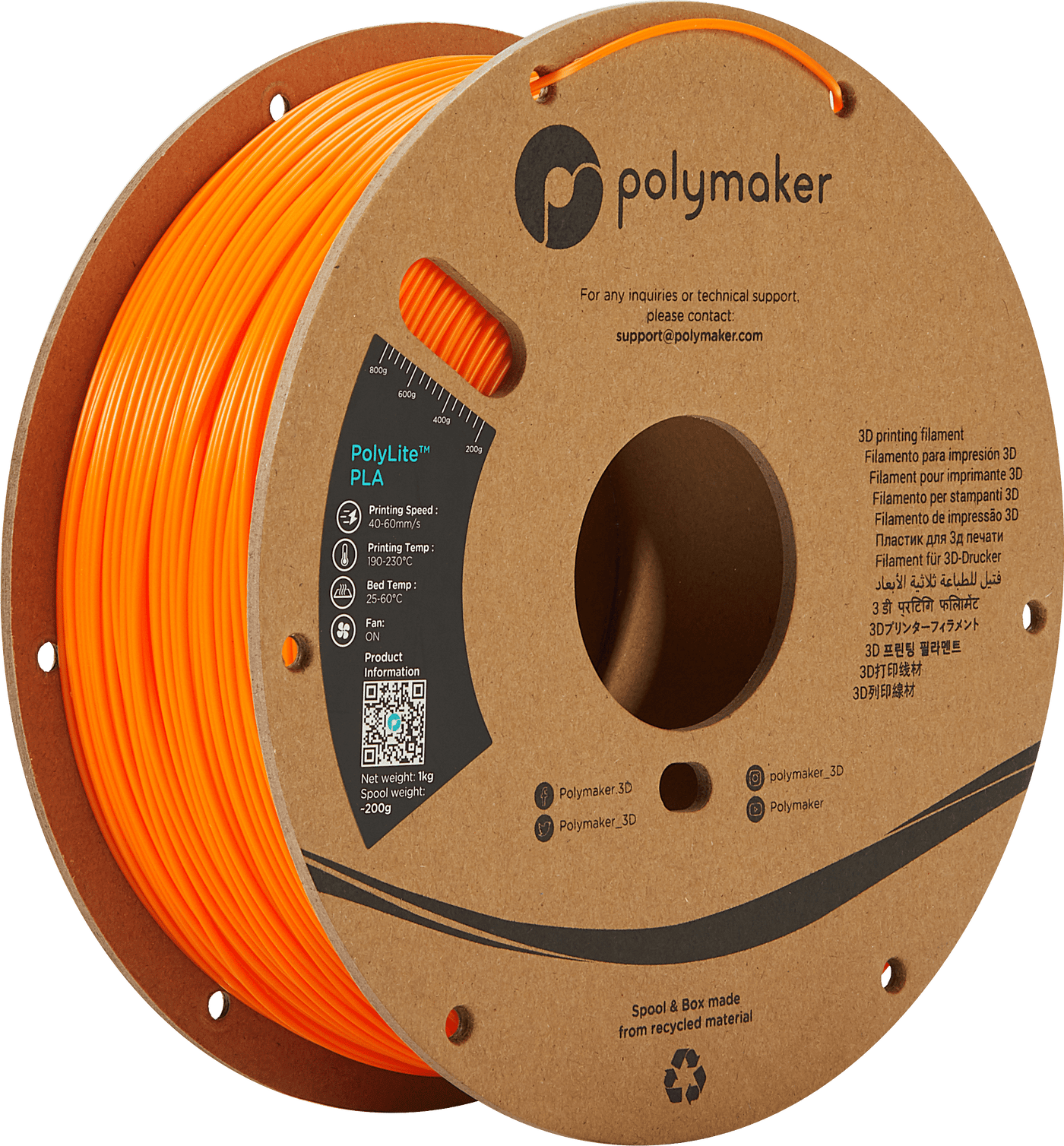 Polymaker PolyLite PLA  Filament Oranje 1,75mm 1KG