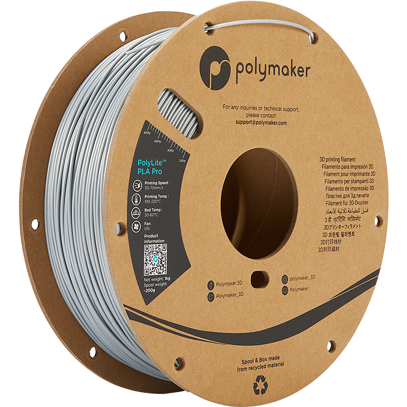 Polymaker POLYLITE™ PLA PRO 3D filament Silver Jam free 1.75 mm 1KG