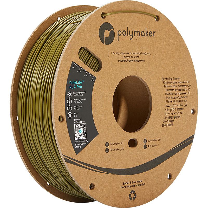 Polymaker POLYLITE™ PLA PRO 3D filament Army Green Jam free 1.75 mm 1KG