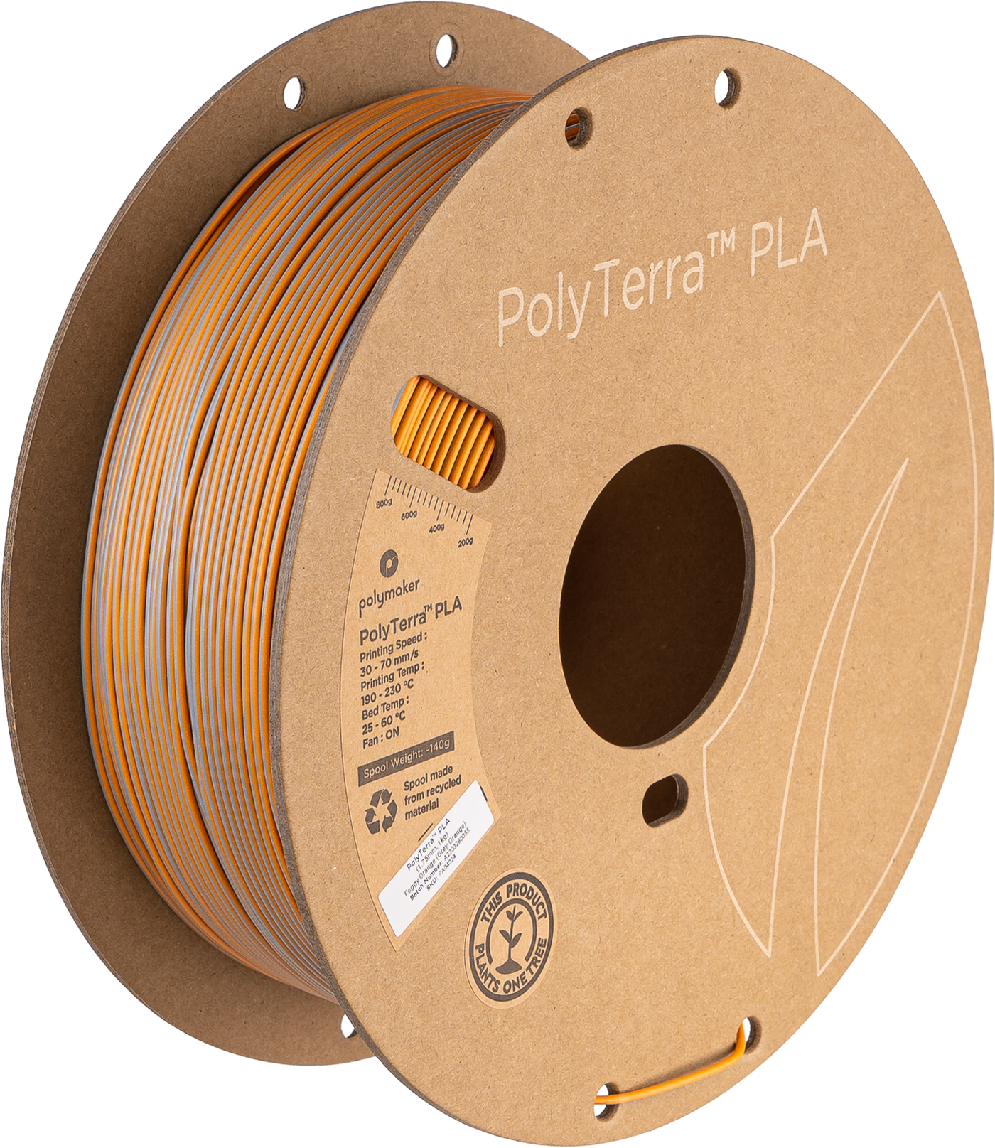 Polymaker PolyTerra PLA Filament Dual Foggy Orange (Grey-Orange) 1.75 mm 1KG